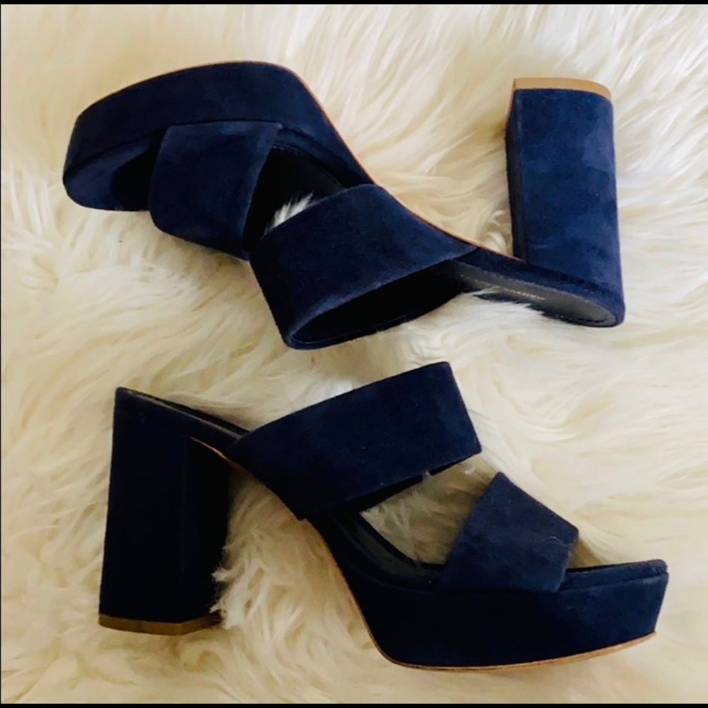 Mansur Gavriel Navy Blue Suede Platforms - 36